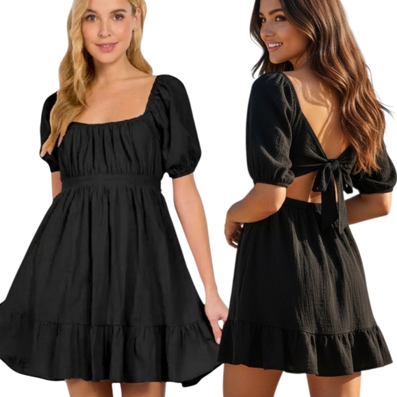 HESPERUS Black Peasant Mini Dress - Size XL - Picture 1 of 11